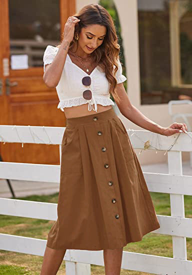 vmtvr 2000s fashion Spring and Summer New Skirt Casual Button A- line Skirt High Waist Midi Skirt Women's Clothing