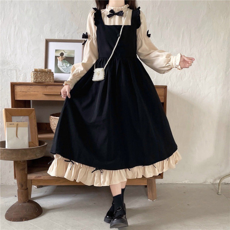 vmtvr Gothic Dti Autumn and Winter New plus Size 2024 Japanese Bubble Sleeve Light Lo Lolita Suspender Skirt Two-Piece Bow Dress