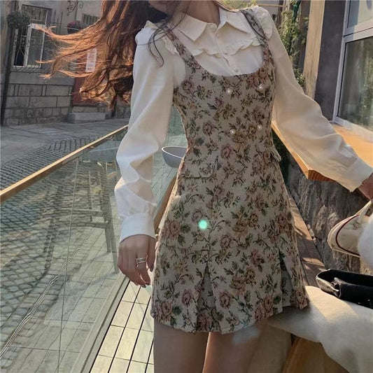 vmtvr church outfit Autumn and Winter High-Grade Chanel Style Jacquard Dress Shirt Floral Skirt Retro Two-Piece Fashion Suit