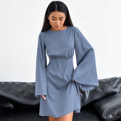 vmtvr birthday outfit 2024 Fashion Satin Dress Sexy Bell Sleeve Spring and Summer New High Waist Commuter A- line Skirt for Women