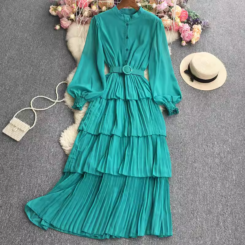 vmtvr- A-line Long Sleeve Tiered Dress GEU529