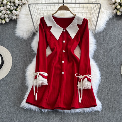 - Contrast color doll collar a-line corduroy dress GEU910