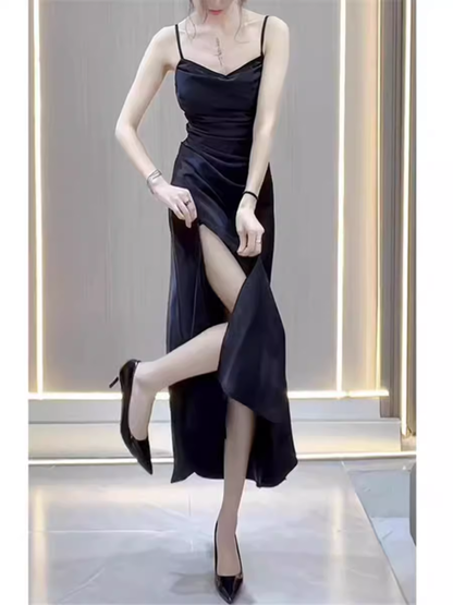 - Sexy Black Spaghetti Straps Dress  GEU1485