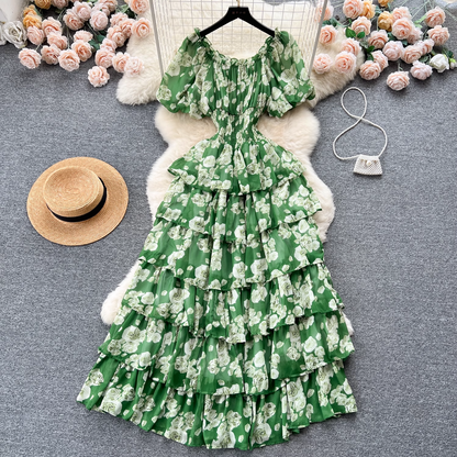 - women's summer floral dress with puff sleeves GEU448