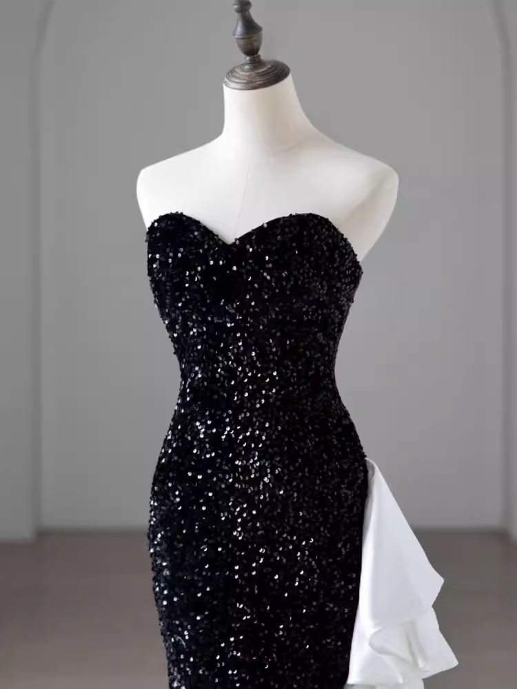 - Black evening gown sequined mermaid dress GEU1476