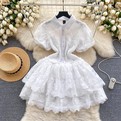 - Embroidered princess dress with sweet ruffles and temperament dress for women GEU1204