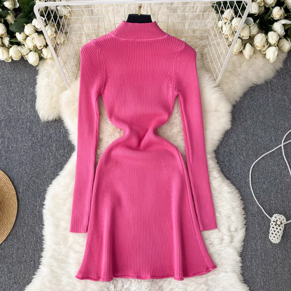 vmtvr- Solid color knitted dress women's autumn and winter half turtleneck tight dress GEU514