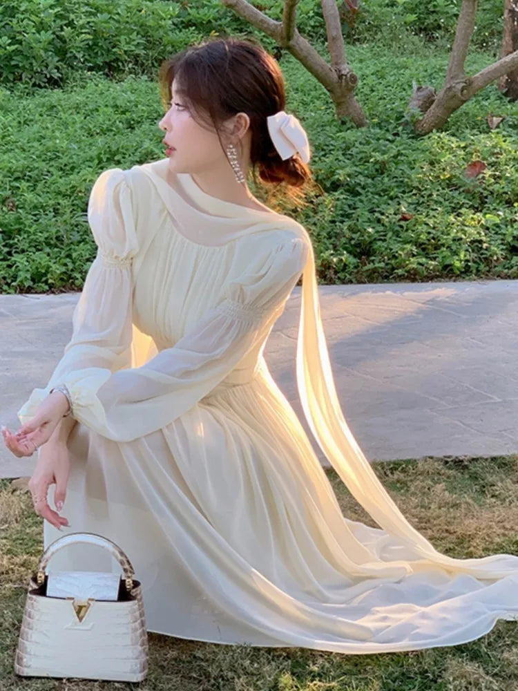 vmtvr French Elegant Slim Ruffle Dress Summer Women Graduation Evening Party Robe Female Bubble Sleeve Korean Chiffon Vestidos