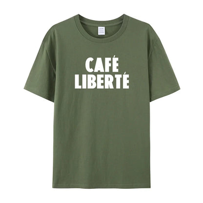 -Retro sports style outfit streetwear 90s fashion Cafe Liberte Letters Printing Retro Loose Cotton Army Green T Shirts Female Summer Short Sleeve Fashion Tops Casual Elegant Tees