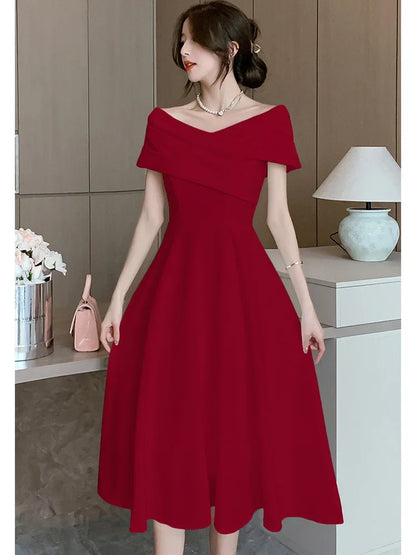 vmtvr White Dresses for Women Classy Summer Short Sleeve V-Neck Blackless Sexy Long Dress 2024 Red Bodycon Luxury Party Evening Dress