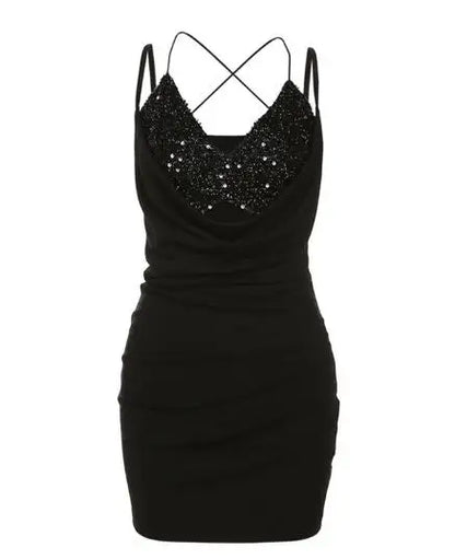 vmtvr  -  Women Fashion Cami Dress Rave Festival Sequin Shiny Party Bodycon Dress Sexy Hot Girl Black Stretch Clubwear w917