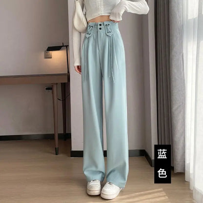 vmtvr Korean Simple Loose Woman Straight Casual Suit Pants Spring Summer New Solid Fashion Versatile High Waist Wide Leg Full Trousers