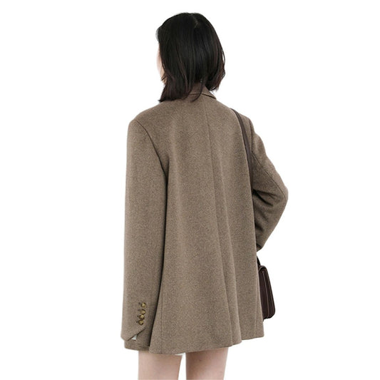 Women Wool Blend Coat Solid Mid Long Woolen Blazer Thick Warm Blouse Women's Overcoat Office Lady Tops Autumn Winter