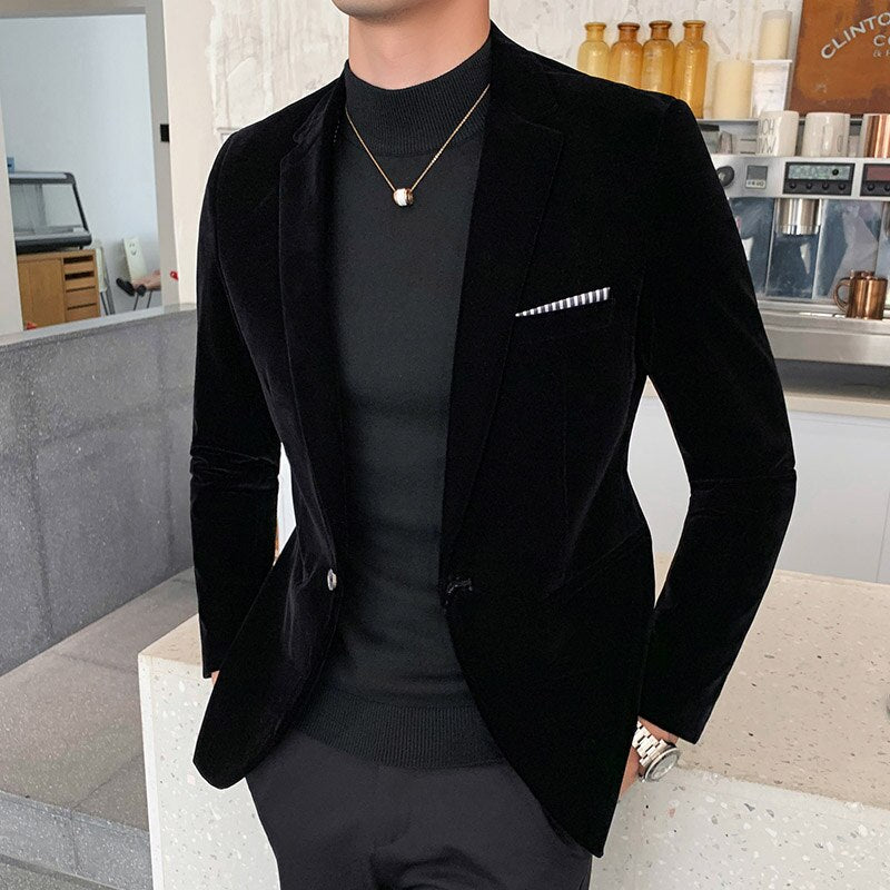 jiaabc Spring Velvet Blazer Men Fashion Casual Blazer Men Wedding Groom Singer Costume Slim Blazer Formal Brand Dress Homme 5XL-M