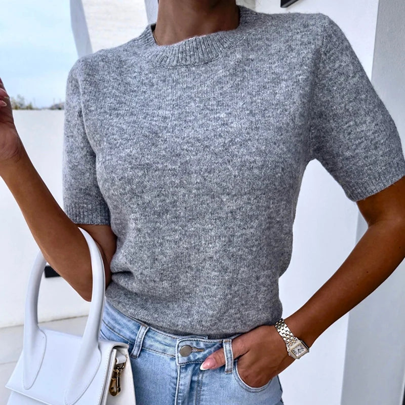 vmtvr Fashion Short Sleeve Sweater Pullover Women Casual Loose Solid Color Knitted Top 2024 Summer Elegant Simple Loose Jumper Blouse