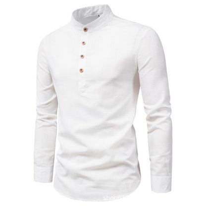 jiaabc Men's solid color casual slim fitting standing collar long sleeved business shirt shirt