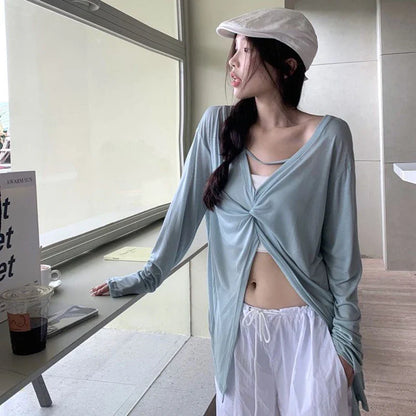 vmtvr Summer Sexy Irregular T Shirt Women Korean Fashion Loose Sun Protection Shirts Casual Streetwear Female All Match Tops New