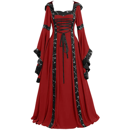 vmtvr  -  Vintage Halloween Cosplay Costume Witch Vampire Gothic Dress Ghost Dresses Up Party Printed Medieval Ghost Bride Female Clothes