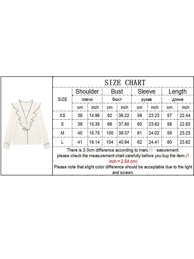 vmtvr Ruffled Crossover Sheer Top Women's Blouse Spring Summer 2024 V-Neck Long Sleeves Tops Shirt Elegant Basic Blouses