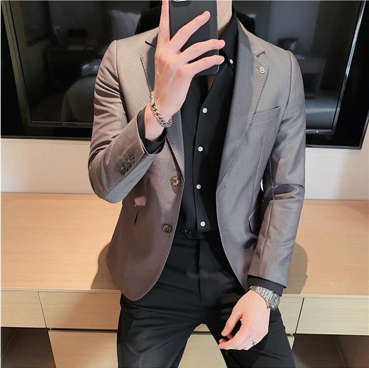 jiaabc British Style Business Casual Suit Jacket Men Fashion High Sense Bright Face Slim Fit Blazers Wedding Party Dress Blazer