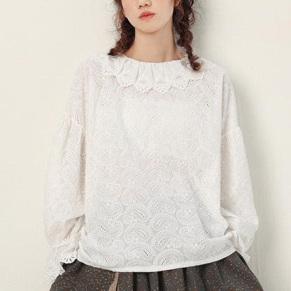 Spring Autumn Sweet Fresh Embroidered Shirt Women Clothing Petal Sleeved Loose Blouse Mori Girl Feminine Cute Tops K062