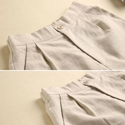 vmtvr Khaki Solid Casual Linen Cotton Elastic High Waist Wide Leg Button Loose Women's Shorts Korean Fashion Summer Shorts