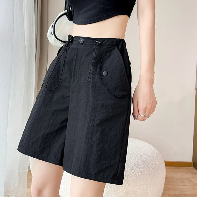 vmtvr Streetwear High Waist Sports Shorts Women Summer Casual Wide Leg Cargo Pants American Style Fashion Female Loose Shorts