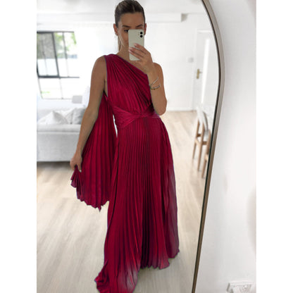 Party Dress Summer New Diagonal Shoulder Pleated Casual Dress for Women Fashion Loose Holiday Evening Long Women Dress Elegant