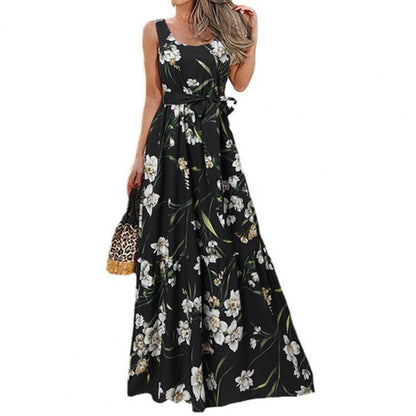 Summer Women Dress Elegant Party Sleeveless Maxi Dress Sexy Bohemian Leopard Print Vestidos Casual Swing Sundress