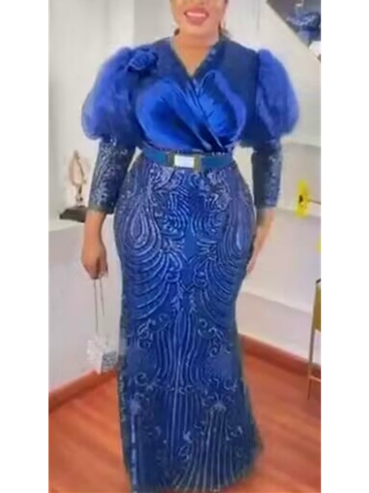 vmtvr Plus Size African Party Long Dresses for Women 2023 New Dashiki Ankara Sequin Evening Gowns Turkey Outfits Robe Africa Clothing