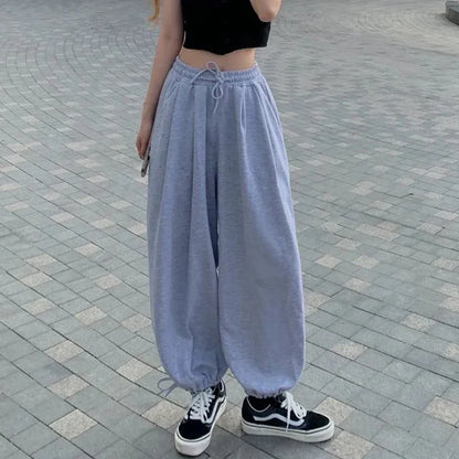 vmtvr Y2K Streetwear Women Sweatpants American Style Fashion Drawstring Loose Wide Leg Pants Summer All Match Female Harem Pants