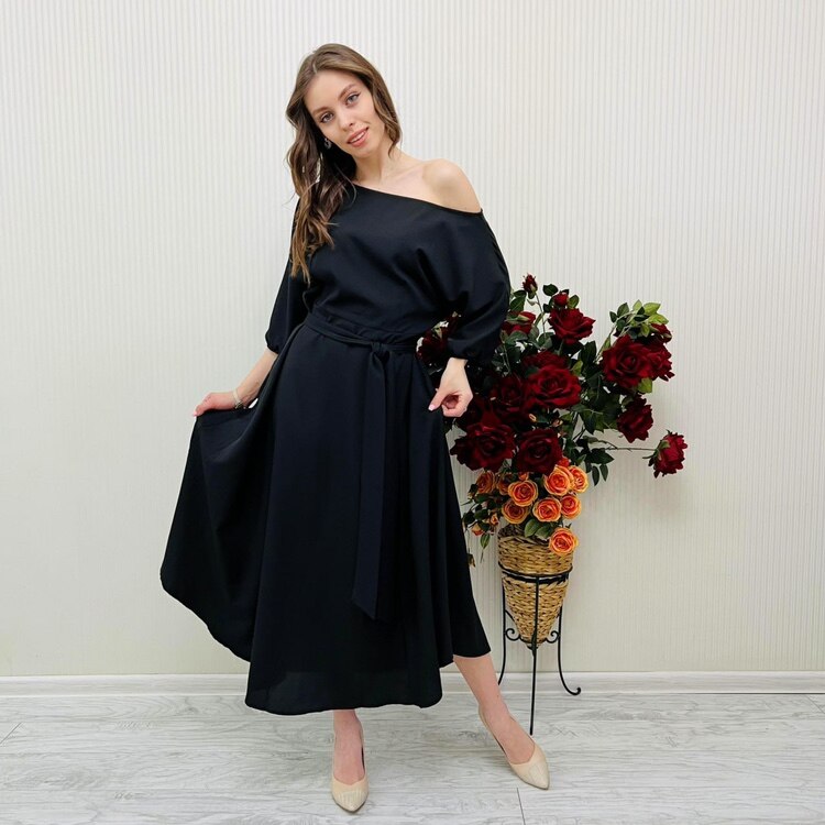 vmtvr - 2023 Spring Elegant Women's Long Formal Dress Black Lace Up Off Shoulder A-line Dresses Female New Occasion Evening Clothes Lady