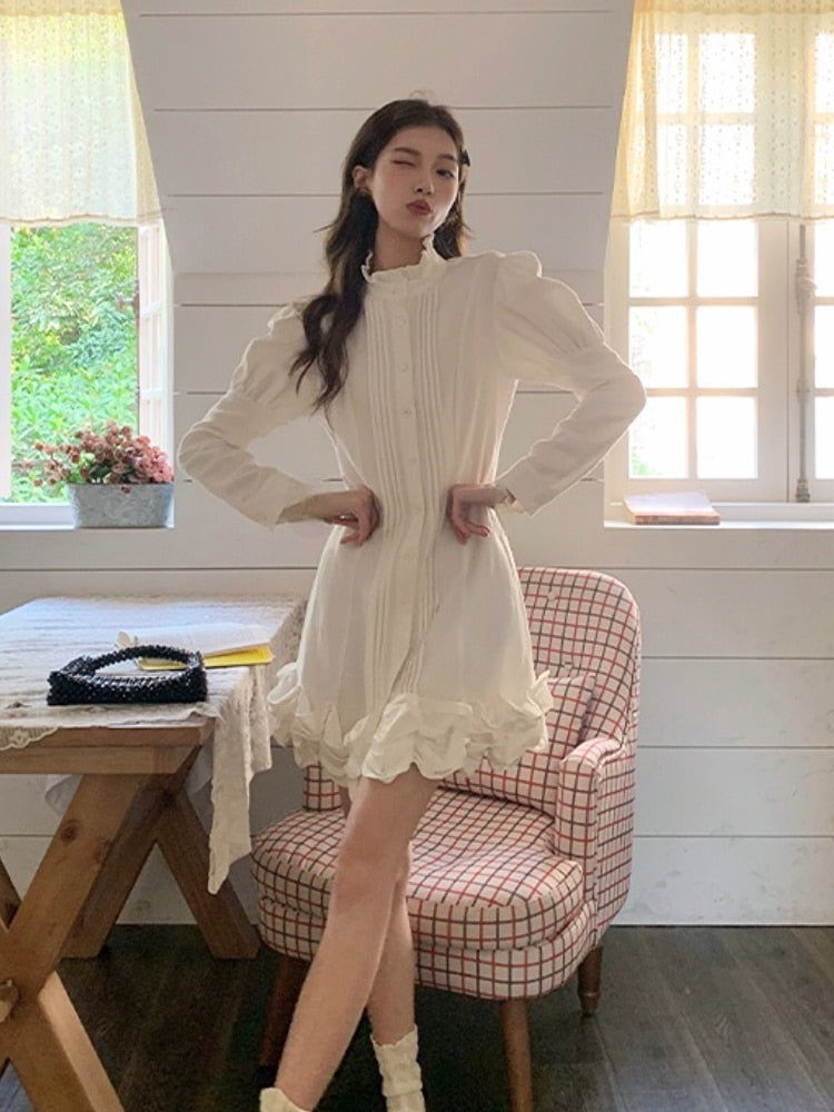 vmtvr - 2023 Spring French Elegant White Mini Dress Women Causal Vintage Even Party Dress Office Lady One Piece Dress Korean Style