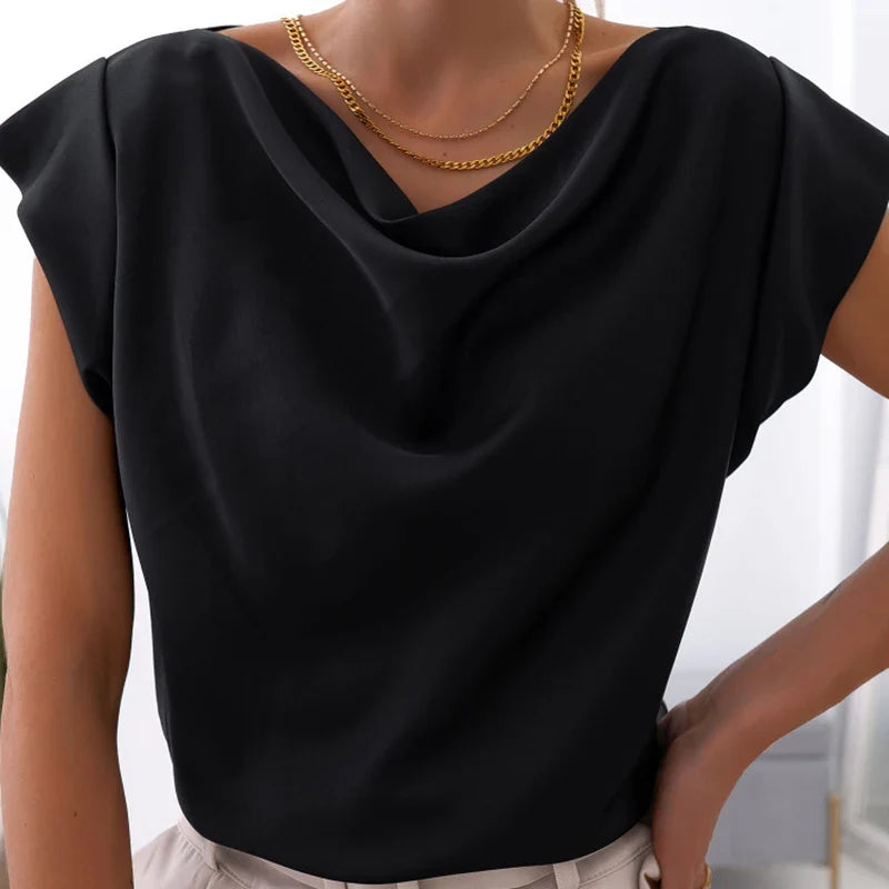 vmtvr Chic Fashion Swing Collar Draped Blouses Women 2024 Spring Solid Office Lady Tops Pullover Summer Short Sleeve Streetwear Shirts