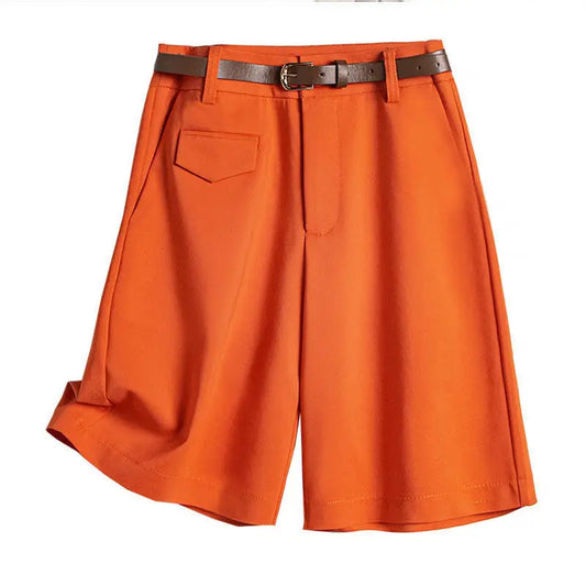 vmtvr Women's Summer Shorts Casual High Waist Short Pants Female Solid Color Orange Button Fly Loose Bermuda Shorts for Women