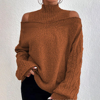 vmtvr Women Long Sleeve Mock Neck Sweaters Autumn WInter Off Shoulder Knitted Pullovers Ladies Casual Loose Sweaters Jersey Mujer