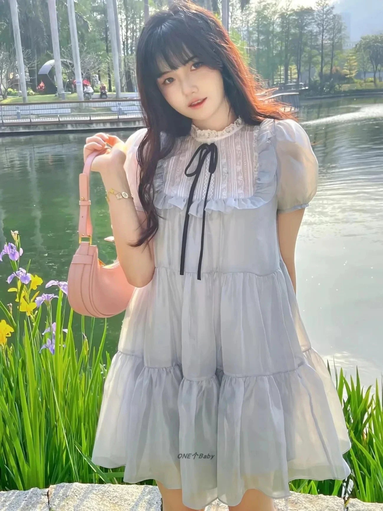 Women's A-line Chiffon Dress, Cute Splice Bow Tie Dresses, Elegant Fashion, Sweet Fit, Spring, Summer, New,