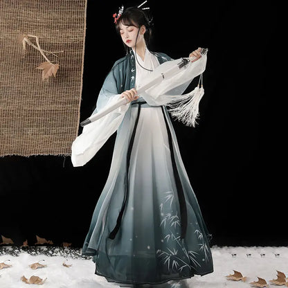 Chinese Hanfu Dress Women Traditional Vintage Hanfu Cosplay Costume Gradient Blue Hanfu Dress Birthday Party Dress Plus Size