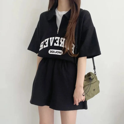 - Oversized Loose Letter Blouses Shorts Sets Female 2 Piece Set Women Outfit Casual Korean Suits Y2k Womens Summer Short Sets