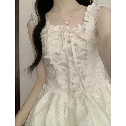 vmtvr  -  Sweet Lolita Women Dress Elegant Vintage Fairy Princess Party Slip Dresses Casual White Gothic New Korean Fashion Female Clothes