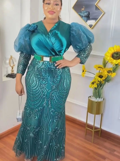 vmtvr Plus Size African Party Long Dresses for Women 2023 New Dashiki Ankara Sequin Evening Gowns Turkey Outfits Robe Africa Clothing