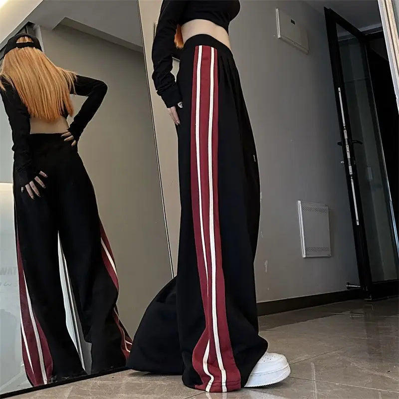 vmtvr Harajuku Versatile Women Striped Sweatpants Spring Summer New Korean High Waist Oversized Fashion Sports Joggers Casual Trousers