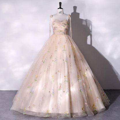 vmtvr Fashion Spaghetti Strap Quinceanera Dresses New Champagne Colorful Floral Tulle Ball Gown Simple Sweet Fairy Vestido De Baile