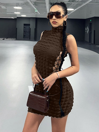 vmtvr Cut Out Long Sleeve Dress Women Y2K Mini Bodycon Bandage White Dress Fall Winter Stunning Stacked Streetwear Turtleneck Dress