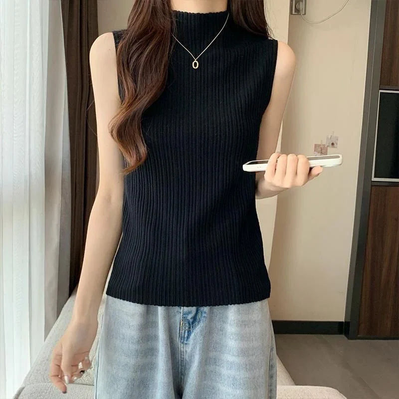 vmtvr Fashion Women Camis Summer Korean Casual Slim Fit Sleeveless Knitting Tops Y2K Female All Match Elegant Tanks New