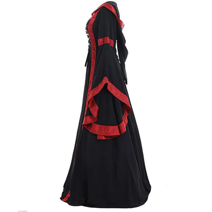 vmtvr  -  Vintage Halloween Cosplay Costume Witch Vampire Gothic Dress Ghost Dresses Up Party Printed Medieval Ghost Bride Female Clothes