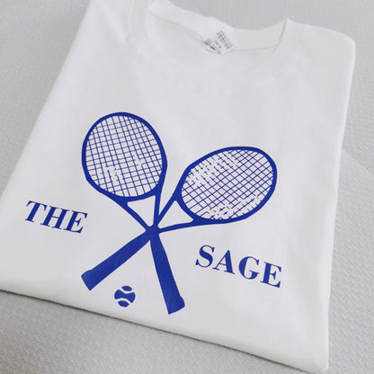 -Retro sports style outfit streetwear 90s fashion The Sage Tennis Club American Vintage Style White Shirts For Women Short Sleeve Loose Cotton Summer Tops Ins Fashion Tees