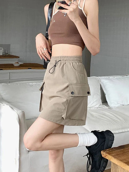 vmtvr Streetwear Cargo Skirt Women High Waist Sexy Mini Skirt Summer Pockets Harajuku Solid Design All Match Female Chic Skirts