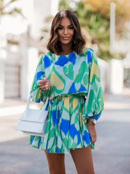 vmtvr - Casual 3/4 Sleeve Tunics Mini Dress Women Summer 2023 Fashion Floral Print O Neck Green Boho Streetwear Dresses Elegant Vestido