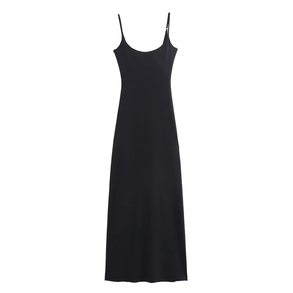 vmtvr 2024 Summer New Women's Fashion, Sexy, Slim Fit, Solid Color Off Back Midi Adjustable Strap Dress